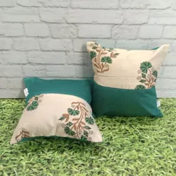Pink Parrot Green & Beige 2 Pieces Floral Printed Square Cushion Covers-image-56