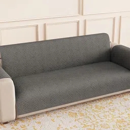 Lukzer Grey & Off White Colourblocked Sofa Cover With Arms image 5