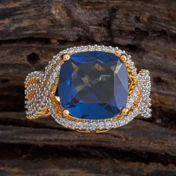 Kushal's Fashion Jewellery Rhodium Plated Sapphire & Zircon Studded Adjustable Finger Ring image 1