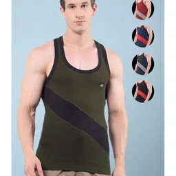 RKG Pack Of 5 Assorted Colourblocked Cotton Gym Vests image 2