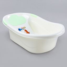 fab n funky Medium Size Baby Bath Tub With In-built Bather - White Green (Print May Vary)-picture-4
