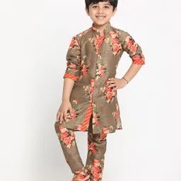 JBN Creation Full Sleeves Floral Print Kurta With Pajama - Brown-picture-12
