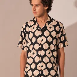 SELECTED Men Cuban Collar Abstract Printed Lyocell Casual Shirt image 1