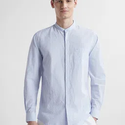 Peter England Casuals Men Slim Fit Mandarin Collar Striped Pure Cotton Shirt-picture-36