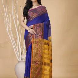 SLAGHA Ethnic Motifs Zari Silk Cotton Taant Saree-picture-35