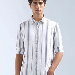 Flying Machine Men Slim Fit Vertical Striped Spread Collar Pure Cotton Casual Shirt-picture-22