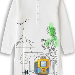 SMARTEEZ Men Floral Printed Flared Sleeves Thread Work Kurta image 3