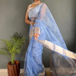 SHOPLANCE Woven Design Zari Organza Kanjeevaram Saree image 5