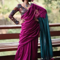 HERE&NOW Colourblocked Pure Cotton Saree With Unstiched Blouse Piece image 2