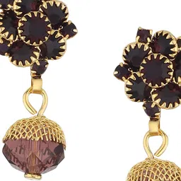 FirstBlush Gold-Plated Cubic Zirconia Studded Clip On Floral Shaped Drop Earrings image 2
