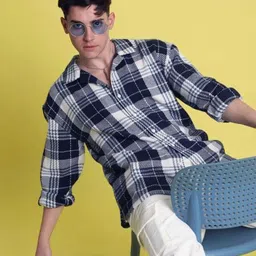 Bene Kleed Men Relaxed Fit Tartan Checked Cuban Collar Cotton Casual Shirt-picture-10