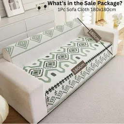 HOMETHREADS Green & White Printed Sofa Cover image 2