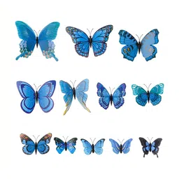 INDIAN ROYALS 12Pcs Blue & Black 3D Butterfly Waterproof Self Adhesive Wall Stickers-picture-10