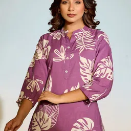 ARAVALII Floral Printed Mandarin Collar Pure Cotton Tunic With Palazzos Co-Ords image 3