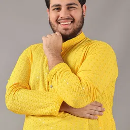 SOJANYA PLUS Size Floral Embroidered Band Collar Sequinned Cotton Straight Kurta image 4