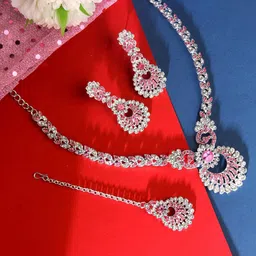 Atasi International Sliver-Plated Crystals American Diamond Jewellery Set-picture-27
