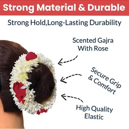 DIVASTRI Women Pack of 2 Cream & Red Rose & Mogra Flower Scented Gajra Rubber Bands image 5