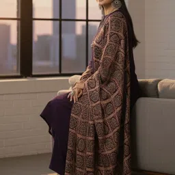 Sangria Printed Keyhole Neck Kurta & Trousers With Dupatta image 2