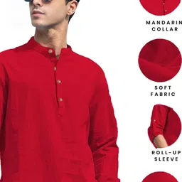 APEKTRA Band Collar Roll-Up Sleeves Slim Fit Short Kurta image 3