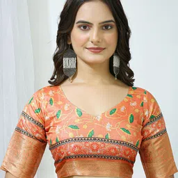 KALINI Lime Green Cotton Blend Printed Sarees image 2