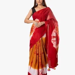 KIAARON Maroon & Yellow Ombre Pure Cotton Block Print Saree-picture-19