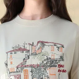 Flying Machine Women Printed Round Neck Long Sleeves Drop Shoulder Sweatshirt image 2
