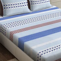 Arrabi Blue & White Geometric Printed Fitted 310 TC King Bedsheet Set 2.54 m x 2.18 m image 5