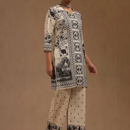 Soch Botanical Printed Shirt Collar Pure Cotton Straight Kurta With Trousers image 4