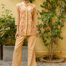 Aadews Women Peach Pure Cotton Embroidered Co-Ords-image-73