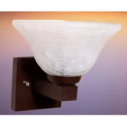 KINIS Brown & White Textured Wooden Frustum Shaped Wall Lamp With Bulb image 4