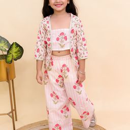 Aj DEZInES Girls Floral Printed Pure Cotton Top With Palazzo-picture-38