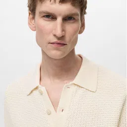 MANGO MAN Open Knit Polo Collar T-shirt image 5
