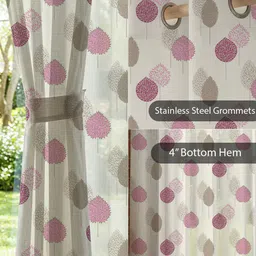 URBAN SPACE White & Pink 2 Pieces Leaf Printed Sheer Door Curtains image 3