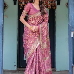 ALMAARI FASHION Ethnic Motifs Pure Cotton Banarasi Saree And Unstitched Blouse image 5