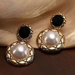 AGARWALPRODUCT Celestique Gold-Plated Pearls Beaded Contemporary Drop Earrings-picture-24