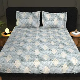 THE WHITE MOSS Blue & White Abstract Cotton 210 TC King Bedsheet Set 2.75 m x 2.75 m-picture-2