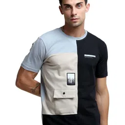 Estilocus Men Colourblocked Round Neck Cotton T-shirt-image-83