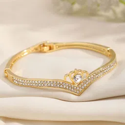 Shining Diva Fashion Gold-Plated Crystals And Stones Studded Bangle-Style Bracelet image 2