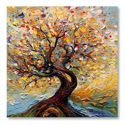 Myntra Elegant Homes Blue & Yellow Canvas Tree Wall Art image 3
