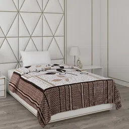 Monte Carlo White & Brown Floral Printed Mild Winter 600 GSM Single Bed Blanket-image-19