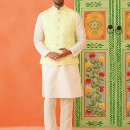 TheEthnic.Co Mandarin Collar Pure Cotton Kurta with Trouser-image-59