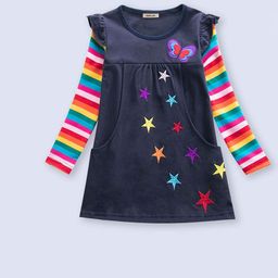 INCLUD Girls Striped A-Line Dress With Embroidered Details-picture-6