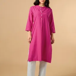 COTTONS DAILY Mandarin Collar Straight Linen Kurta-picture-30
