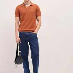 THE BEAR HOUSE Men Self Design Polo Collar Cotton Slim Fit T-shirt image 4