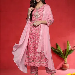 Varanga Women Floral Printed Gotta Patti Pure Cotton Kurta with Trousers & Dupatta-image-37