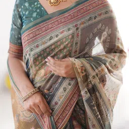 ALMAARI FASHION Ethnic Motifs Printed Pure Cotton Banarasi Saree-picture-32