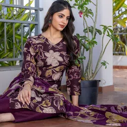 C J Enterprise Women Floral Printed Regular Kurta with Trousers & With Dupatta image 2