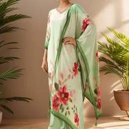 Meena Bazaar Women Floral Printed Regular Kurta with Trousers & Dupatta Kurta Sets image 4