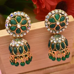 MEIRA JEWELLERY Artificial Stones Studded & Beaded Dome Shaped Jhumkas-picture-35