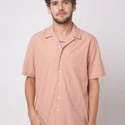 VASTRADO Men Classic Fit Textured Spread Collar Cotton Casual Shirt-image-51